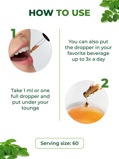 Pura Vida Moringa Leaf Extract Liquid Drops | USDA Organic Bioavailable