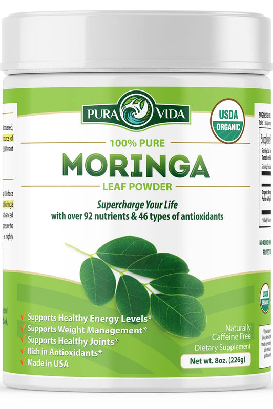 Pura Vida Organic Moringa Leaf Powder 8oz | Single Origin USDA Organic