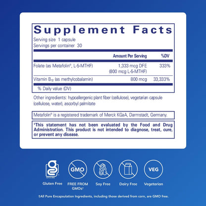 Pure Encapsulations B12 Folate — Energy & Cognitive Support, 30 Capsules