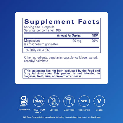 Pure Encapsulations Magnesium Glycinate (180 Caps) – Stress, Sleep & Heart Health - Calm Era