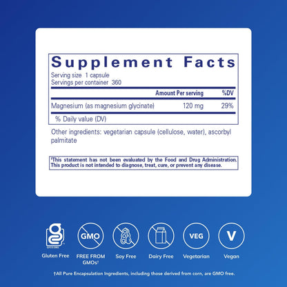 Pure Encapsulations Magnesium Glycinate — Stress, Sleep & Heart Health Support, 360 Capsules - Calm Era