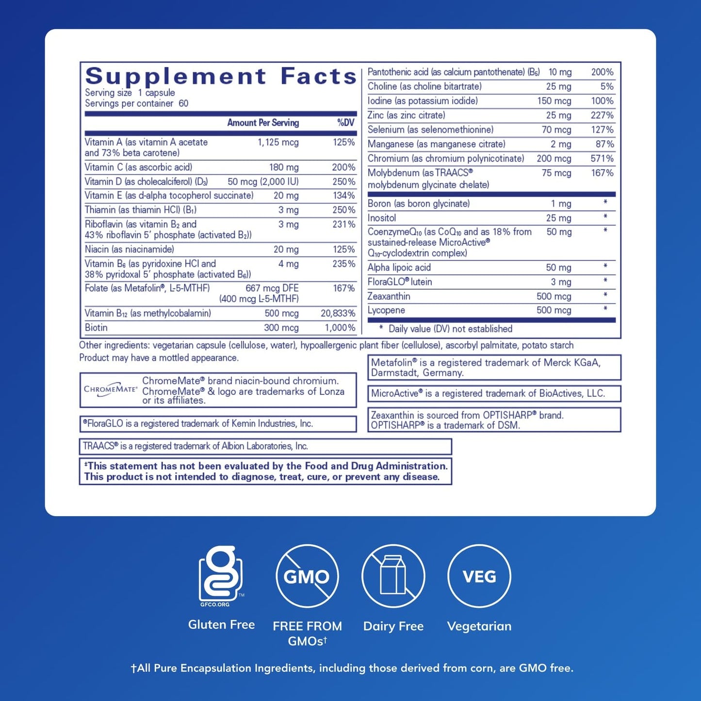 Pure Encapsulations O.N.E. Multivitamin | Once Daily with Lutein, CoQ10 & Metafolin | 60 Capsules