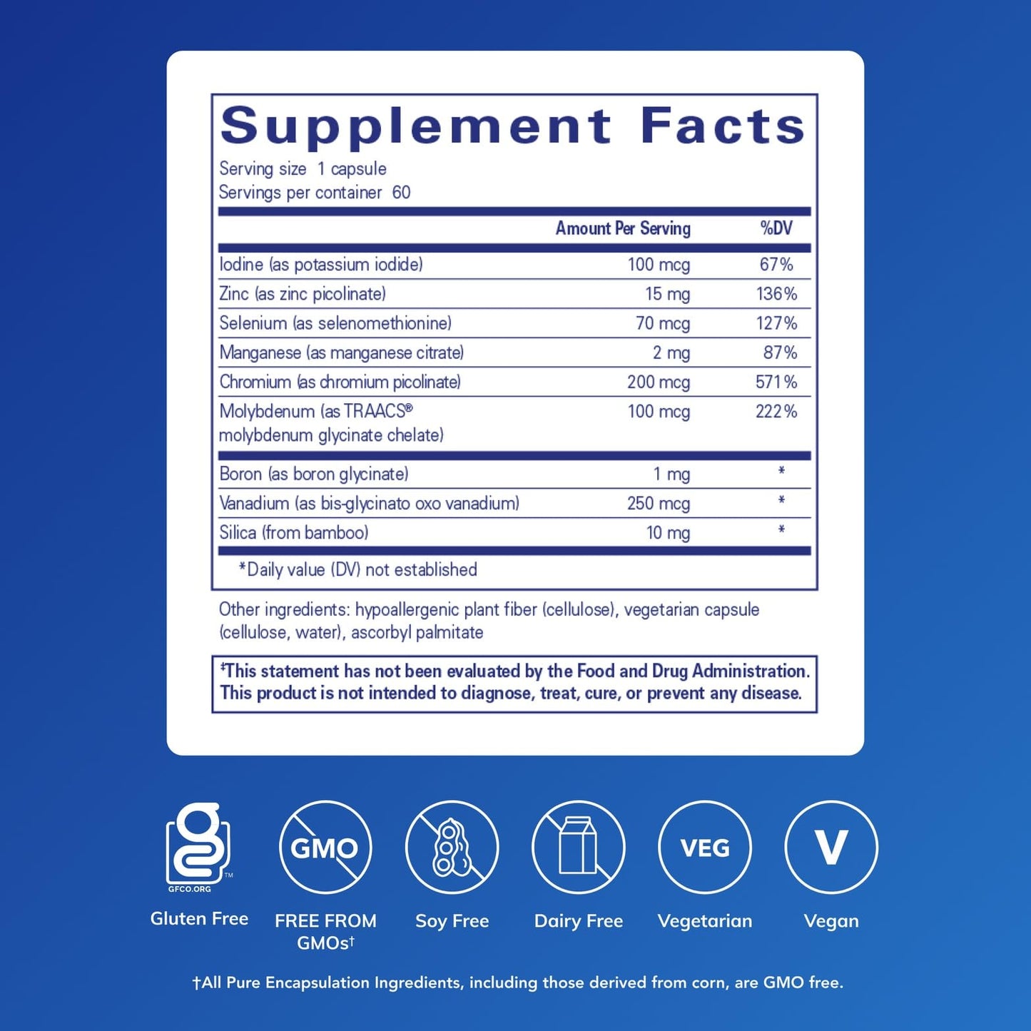 Pure Encapsulations Trace Minerals — Chelated, Vegan, 60 Capsules