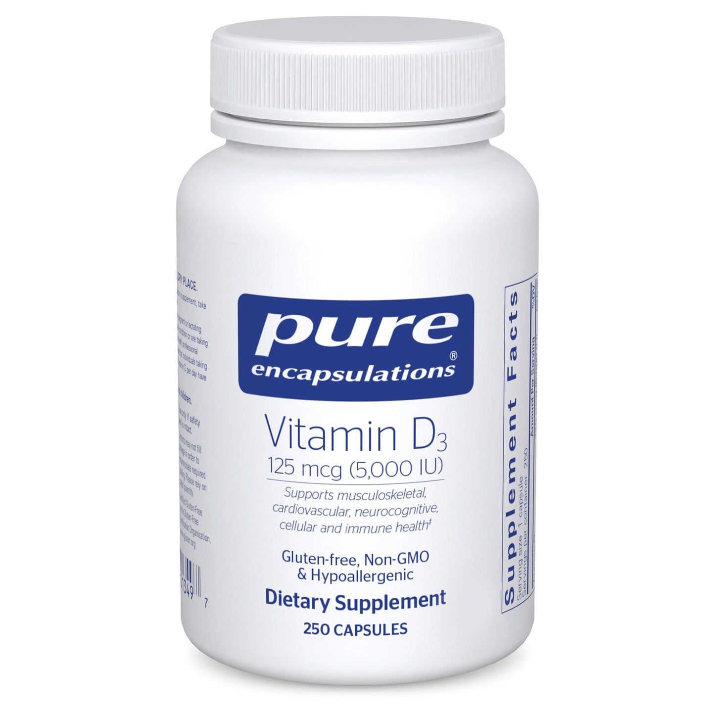Pure Encapsulations Vitamin D3 5000IU 250 Capsules | Allergen-Free