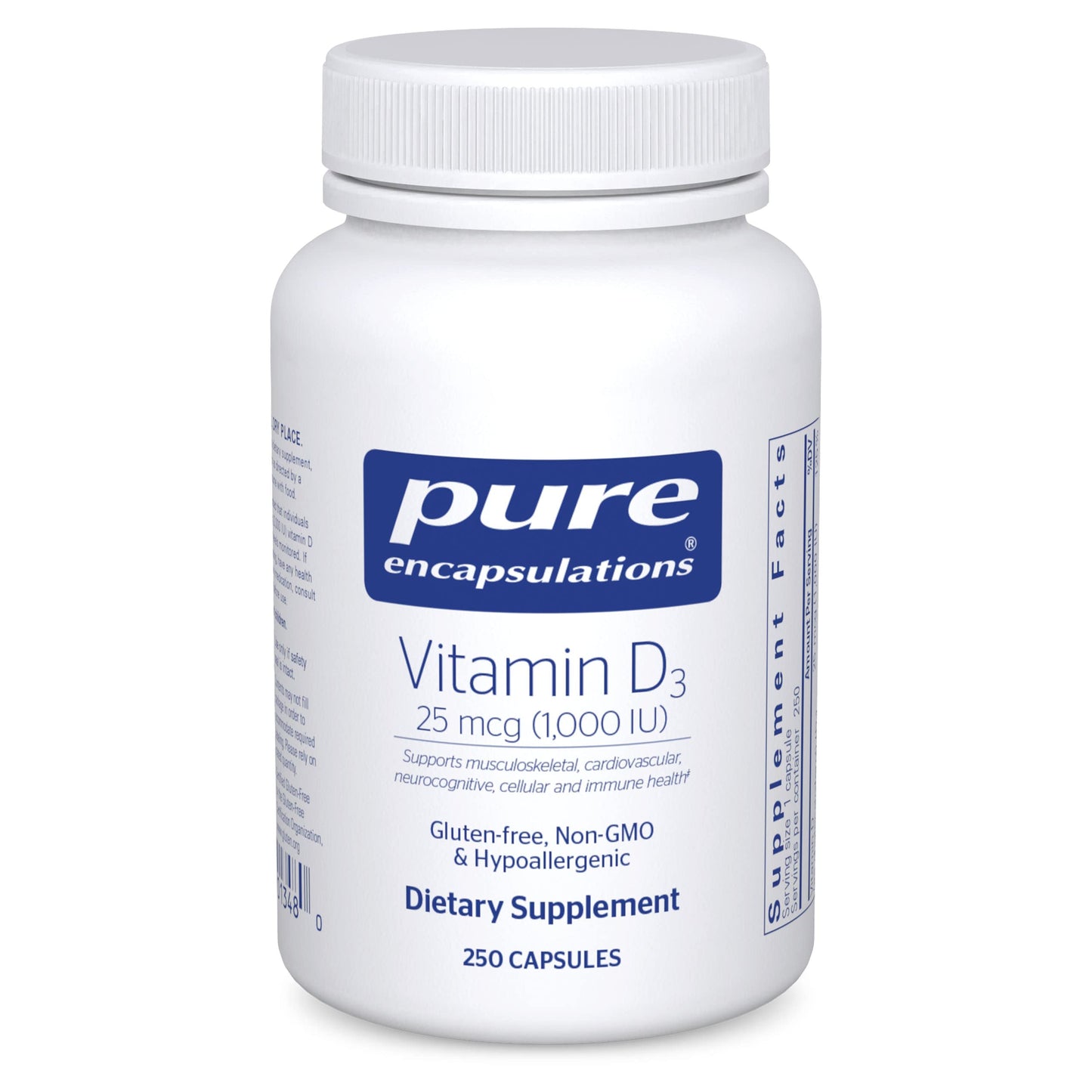 Pure Encapsulations Vitamin D3 25 mcg (1,000 IU) – Supports Bone, Immune, Heart & Colon Health | 250 Capsules