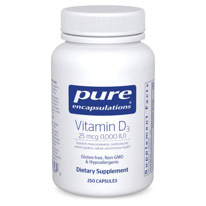 Pure Encapsulations Vitamin D3 25 mcg (1,000 IU) – Supports Bone, Immune, Heart & Colon Health | 250 Capsules