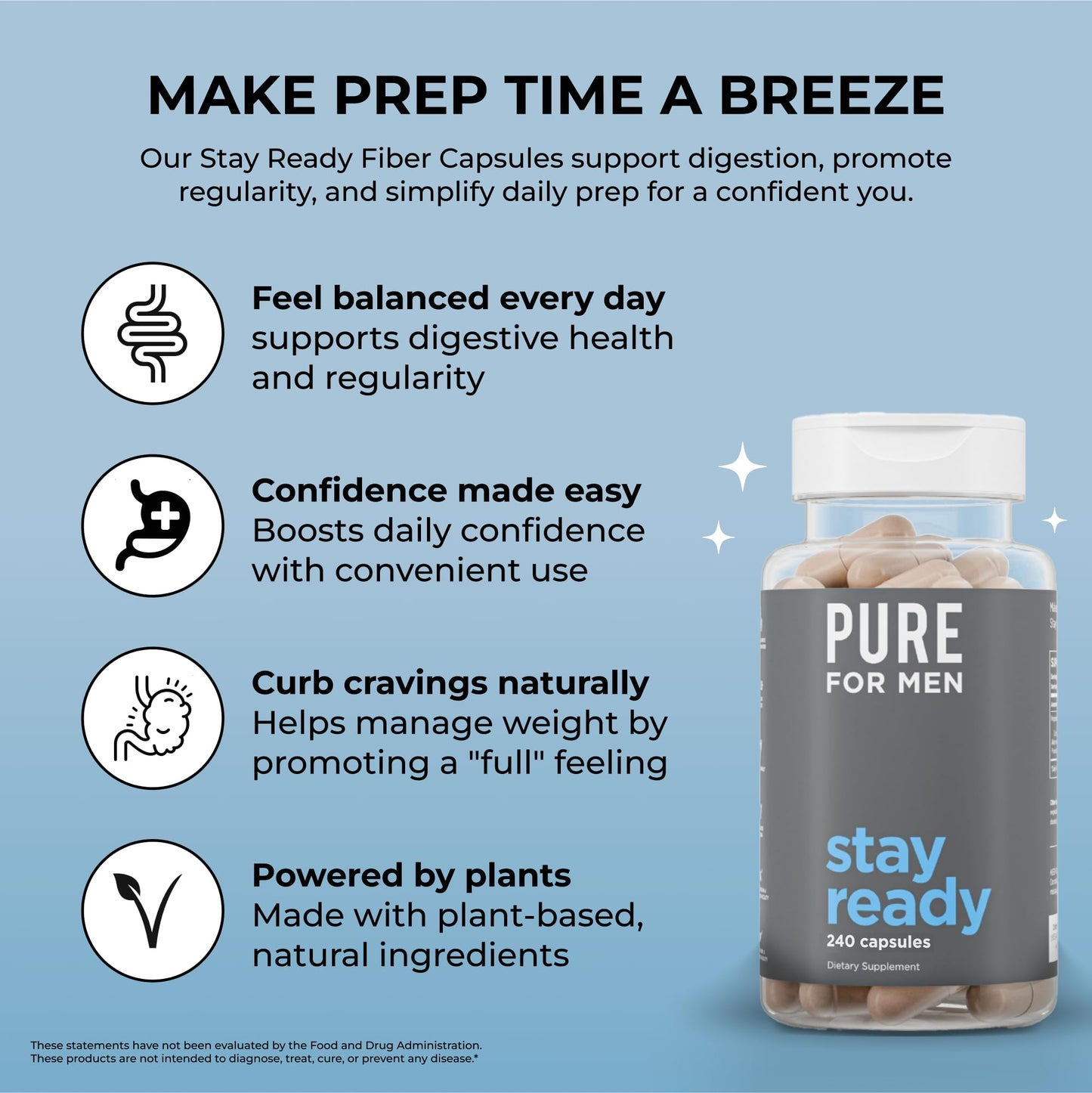 Pure for Men Stay Ready Fibre Supplement — 240 Vegan Capsules