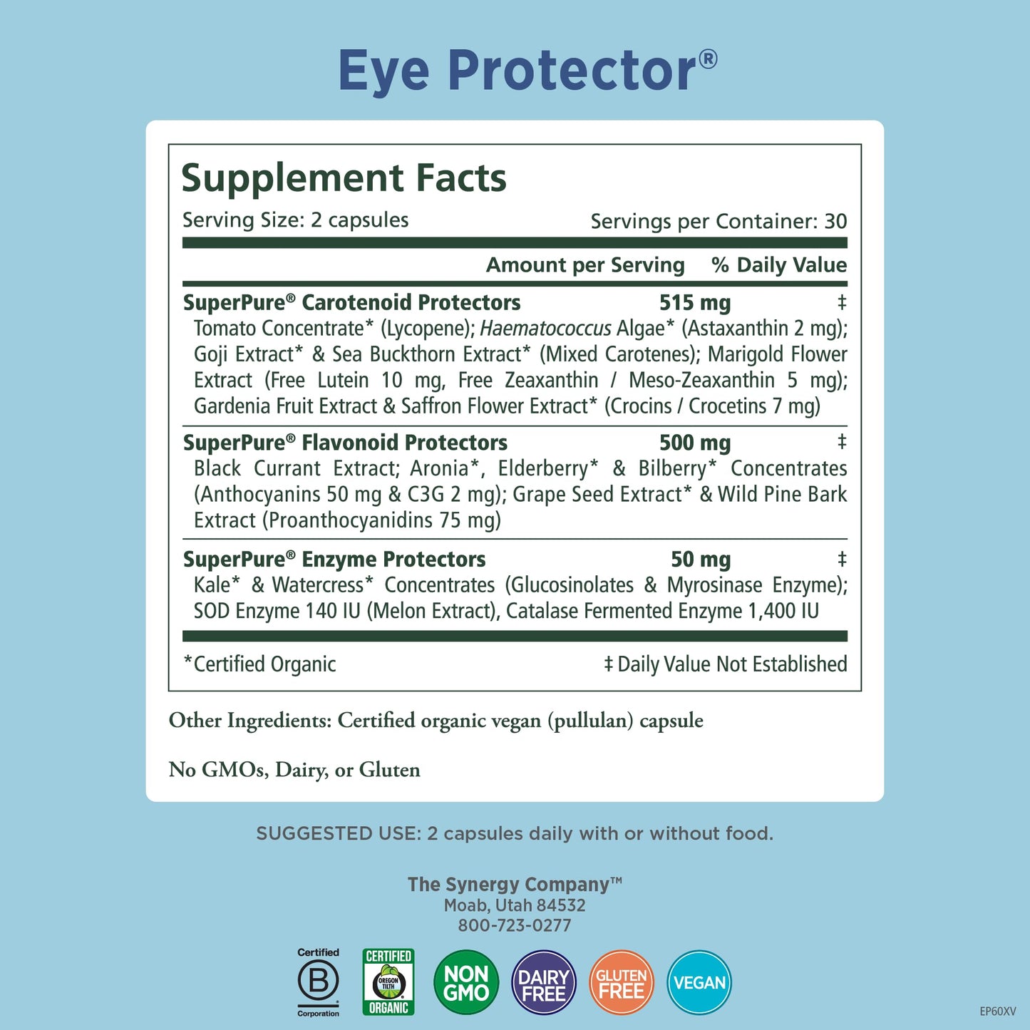 PURE SYNERGY Eye Protector – 100% Natural Vegan Eye Health Supplement | 60 Capsules