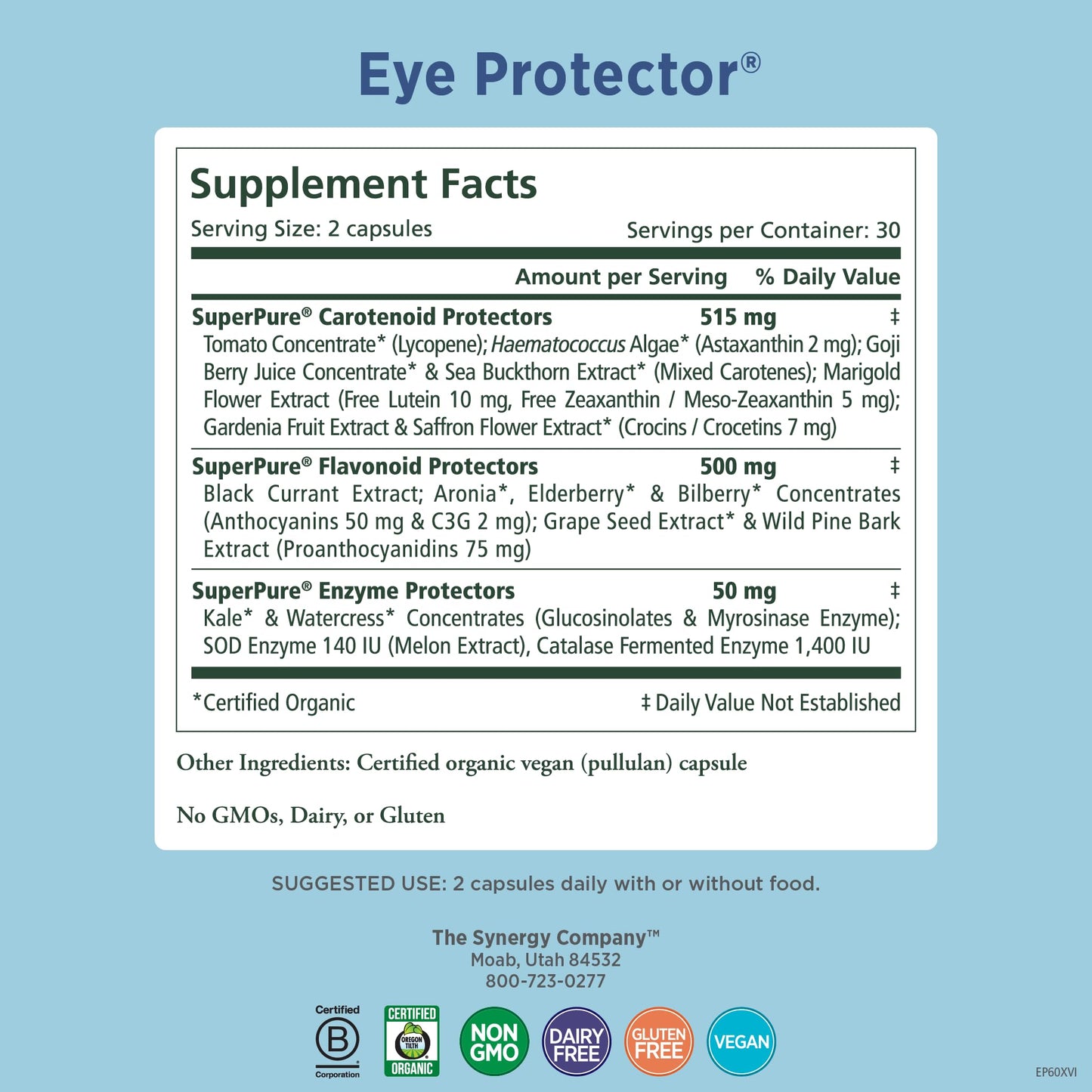PURE SYNERGY Eye Protector – 100% Natural Vegan Eye Health Supplement | 60 Capsules