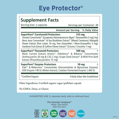 PURE SYNERGY Eye Protector – 100% Natural Vegan Eye Health Supplement | 60 Capsules