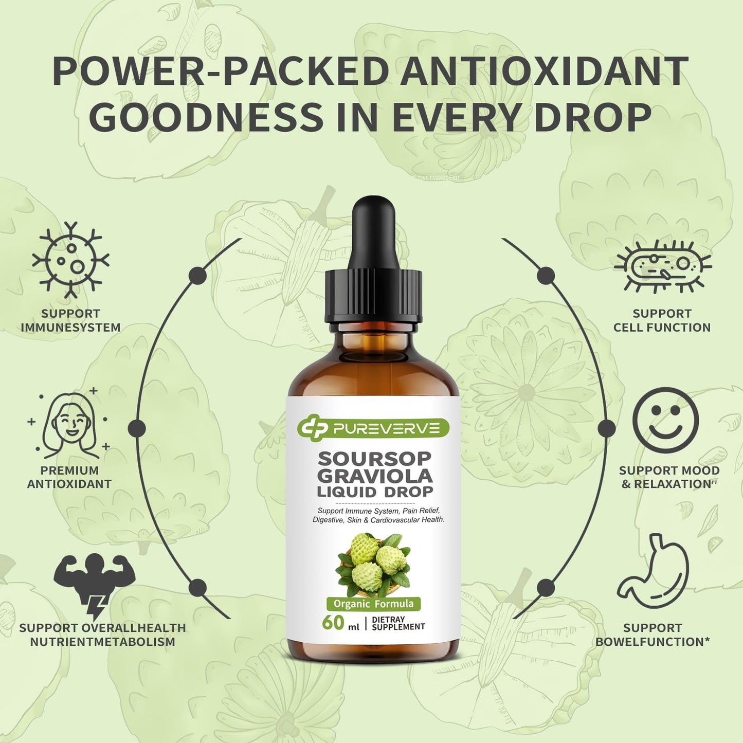 Purever Soursop Graviola Liquid Drops — Liver, Immune & Gut Support, 2fl oz