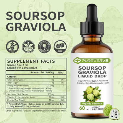 Purever Soursop Graviola Liquid Drops — Liver, Immune & Gut Support, 2fl oz