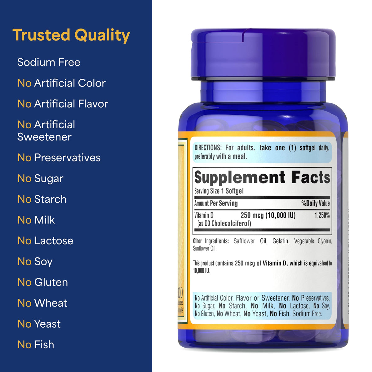 Puritan’s Pride Vitamin D3 10,000 IU Softgels, 2-Pack