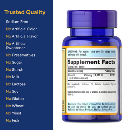 Puritan’s Pride Vitamin D3 10,000 IU Softgels, 2-Pack
