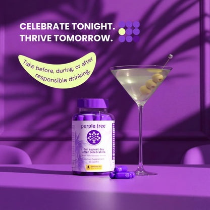 Purple Tree Post-Celebration Wellness Supplement | Liposomal DHM & Glutathione | 90 Pills