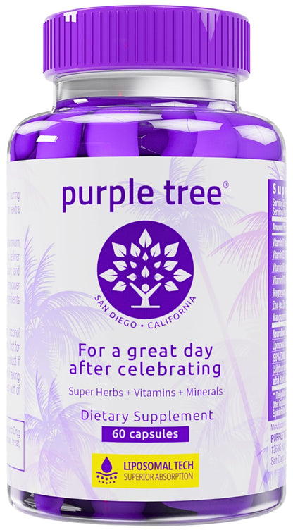 Purple Tree Post-Celebration Wellness Supplement | Liposomal DHM, Glutathione & Milk Thistle for Liver Support | 60 Capsules