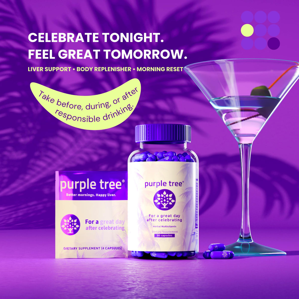 Purple Tree Post-Celebration Wellness Supplement | Liposomal DHM, Glutathione & Milk Thistle for Liver Support | 60 Capsules - Calm Era