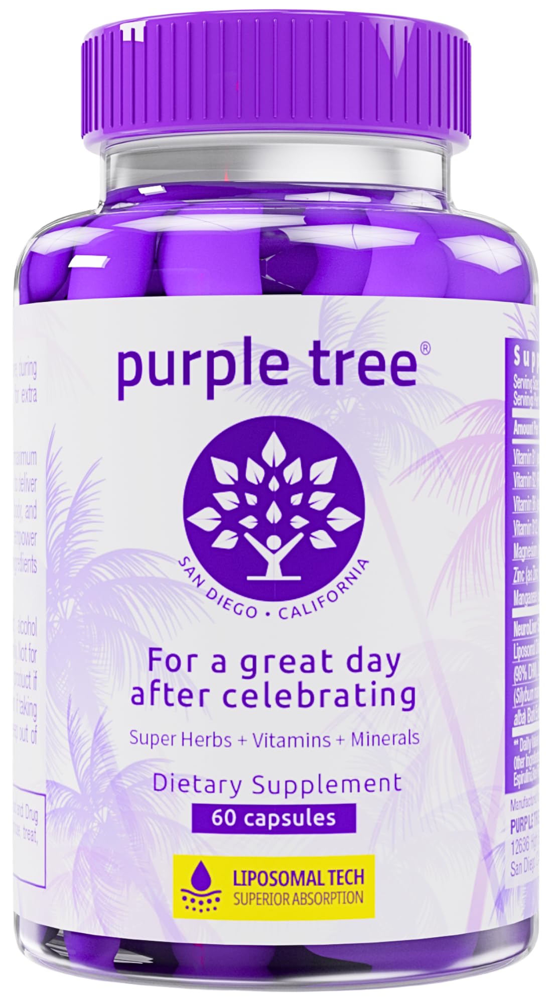 Purple Tree Post-Celebration Wellness Supplement | Liposomal DHM, Glutathione & Milk Thistle for Liver Support | 60 Capsules - Calm Era
