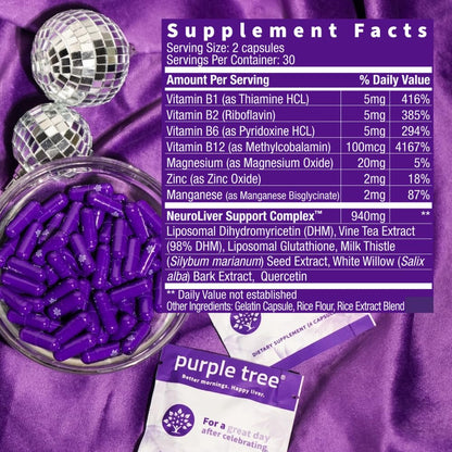 Purple Tree Post-Celebration Wellness Supplement | Liposomal DHM, Glutathione & Milk Thistle for Liver Support | 60 Capsules - Calm Era