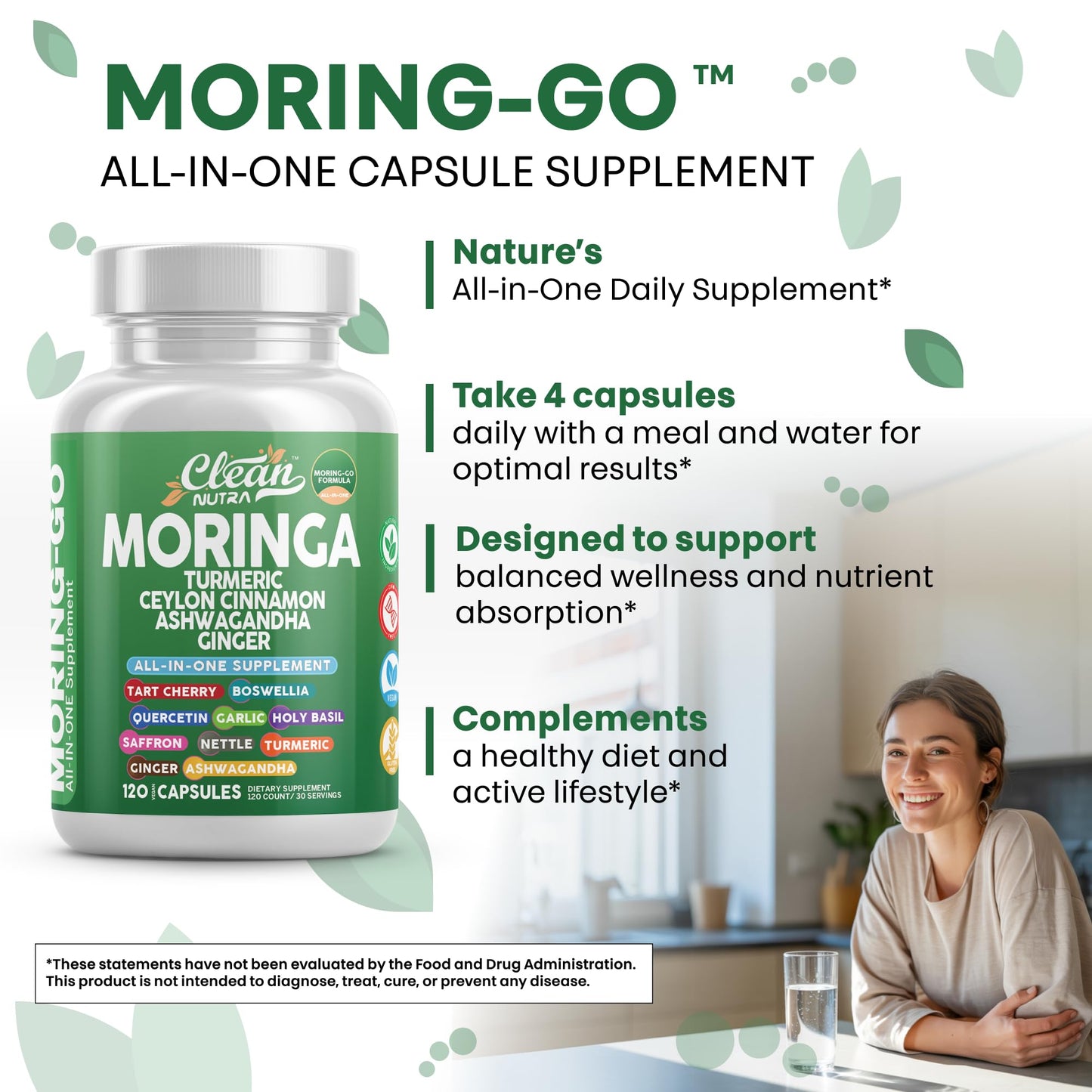 Clean Nutra Moring-Go Moringa & Turmeric Capsules 13-in-1