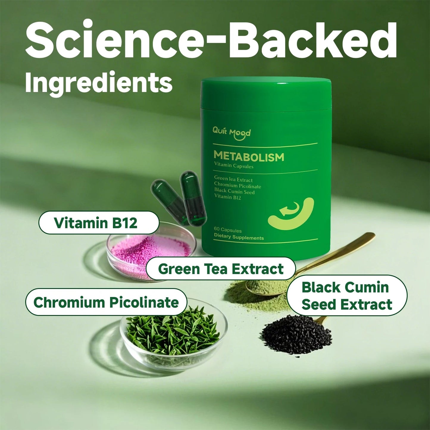 QUITMOOD-METABOLISM Vitamin Capsules with Green Tea Extract - 60 Capsules - Calm Era
