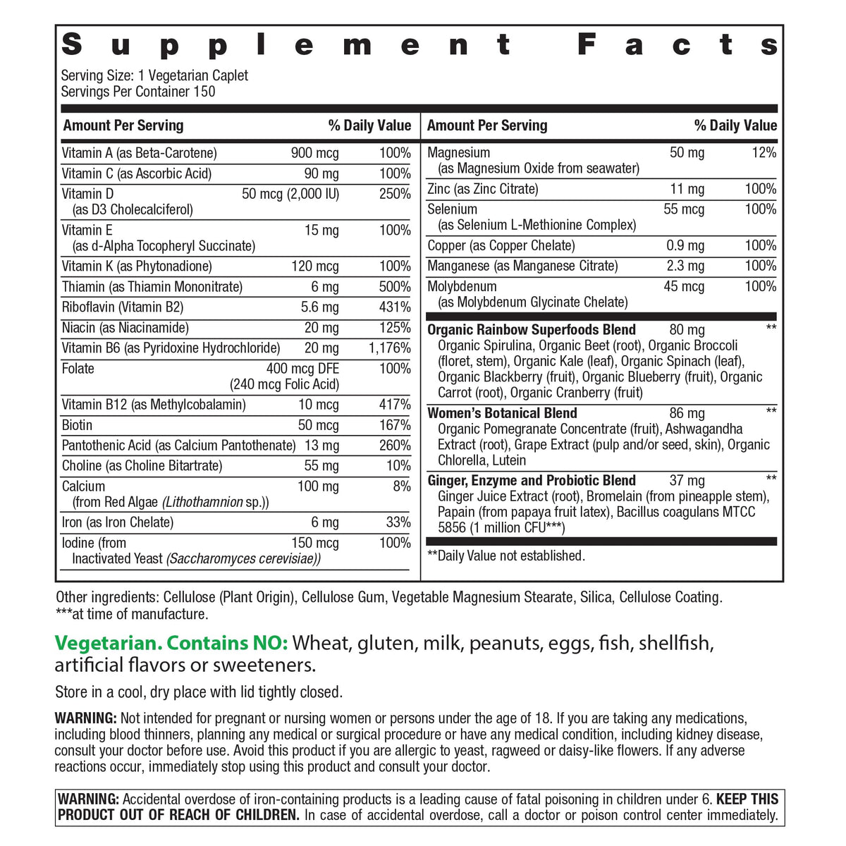 Rainbow Light Women's One Multivitamin – 150 Caplets | Energy & Immune Support - Calm Era
