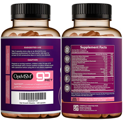 Rainbow Nutrients Hair Growth Vitamins for Women – 2 Pack with Biotin 10,000 mcg, Collagen, OptiMSM, Saw Palmetto - Calm Era