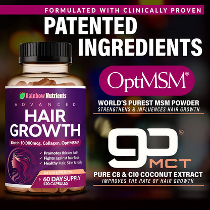 Rainbow Nutrients Hair Growth Vitamins for Women – 2 Pack with Biotin 10,000 mcg, Collagen, OptiMSM, Saw Palmetto - Calm Era