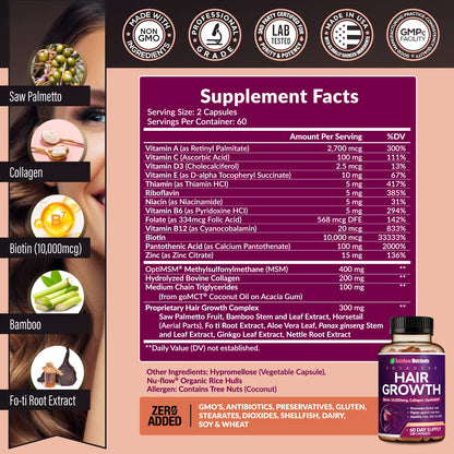 Rainbow Nutrients Hair Growth Vitamins for Women – 2 Pack with Biotin 10,000 mcg, Collagen, OptiMSM, Saw Palmetto - Calm Era