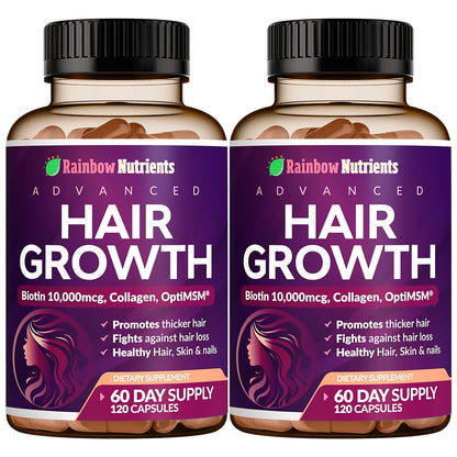 Rainbow Nutrients Hair Growth Vitamins for Women – 2 Pack with Biotin 10,000 mcg, Collagen, OptiMSM, Saw Palmetto - Calm Era
