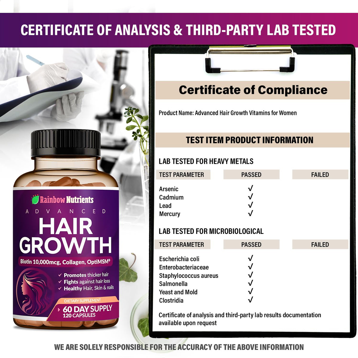 Rainbow Nutrients Hair Growth Vitamins for Women – 2 Pack with Biotin 10,000 mcg, Collagen, OptiMSM, Saw Palmetto - Calm Era