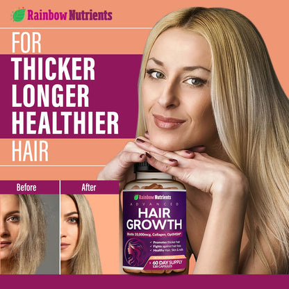 Rainbow Nutrients Hair Growth Vitamins for Women – 2 Pack with Biotin 10,000 mcg, Collagen, OptiMSM, Saw Palmetto