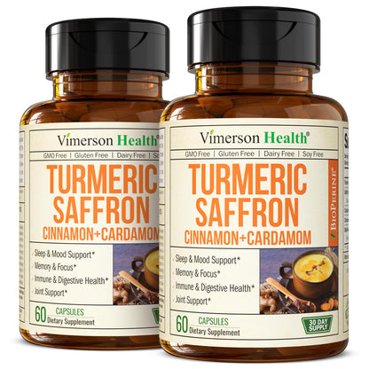 Vimerson Health Saffron Supplement – Turmeric, Cinnamon & Cardamom | 2-Pack
