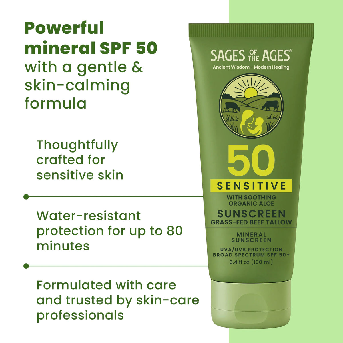Sages of the Ages Mineral Sunscreen SPF 50 — 3.4oz - Calm Era