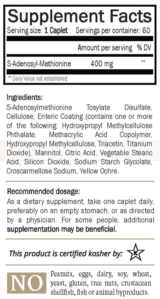 Nature's Trove SAM-e 400mg - 120 Enteric Caplets for Mood & Joint Support