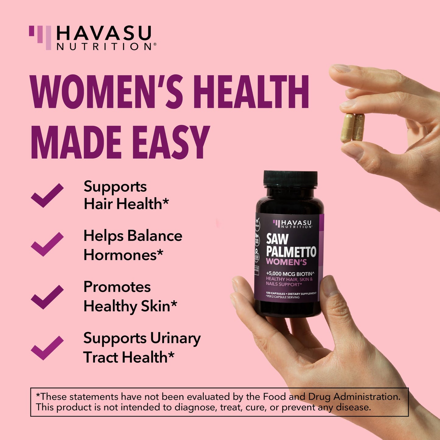 HAVASU Saw Palmetto 1500mg with Biotin 5000mcg | 120ct | Hair & Nails