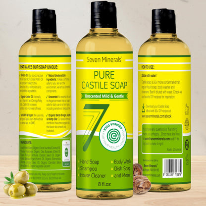 Seven Minerals Pure Castile Soap — Unscented, Sensitive Skin, 8oz