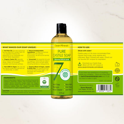 Seven Minerals Pure Castile Soap — Unscented, Sensitive Skin, 8oz