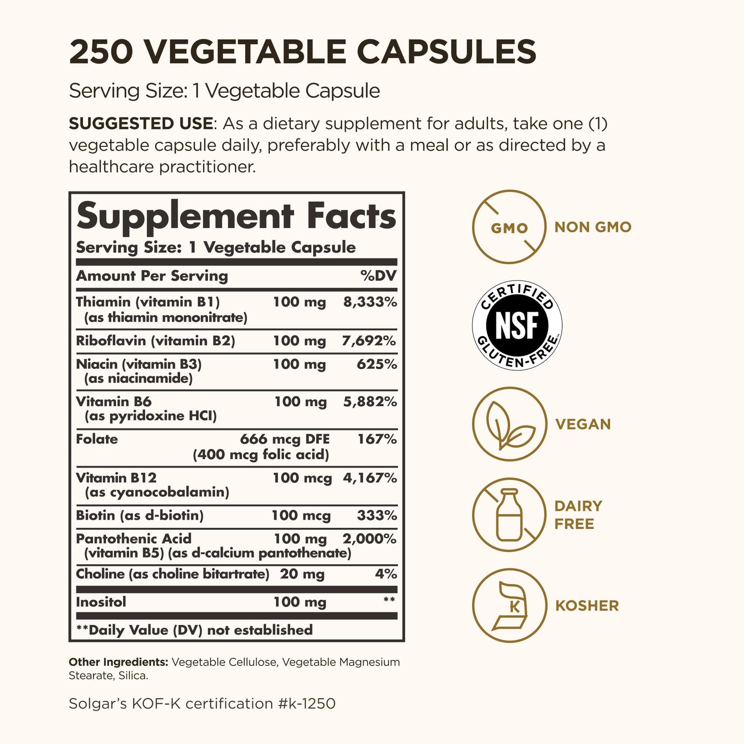 Solgar B-Complex 100 – Energy & Nervous System Support | 250 Veg Capsules