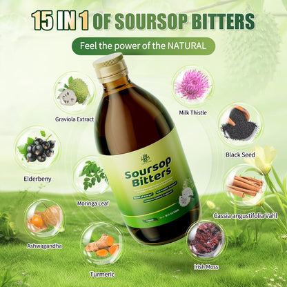 Soursop Bitters Liquid 15-Herb Blend with Moringa & Black Seed 16fl oz