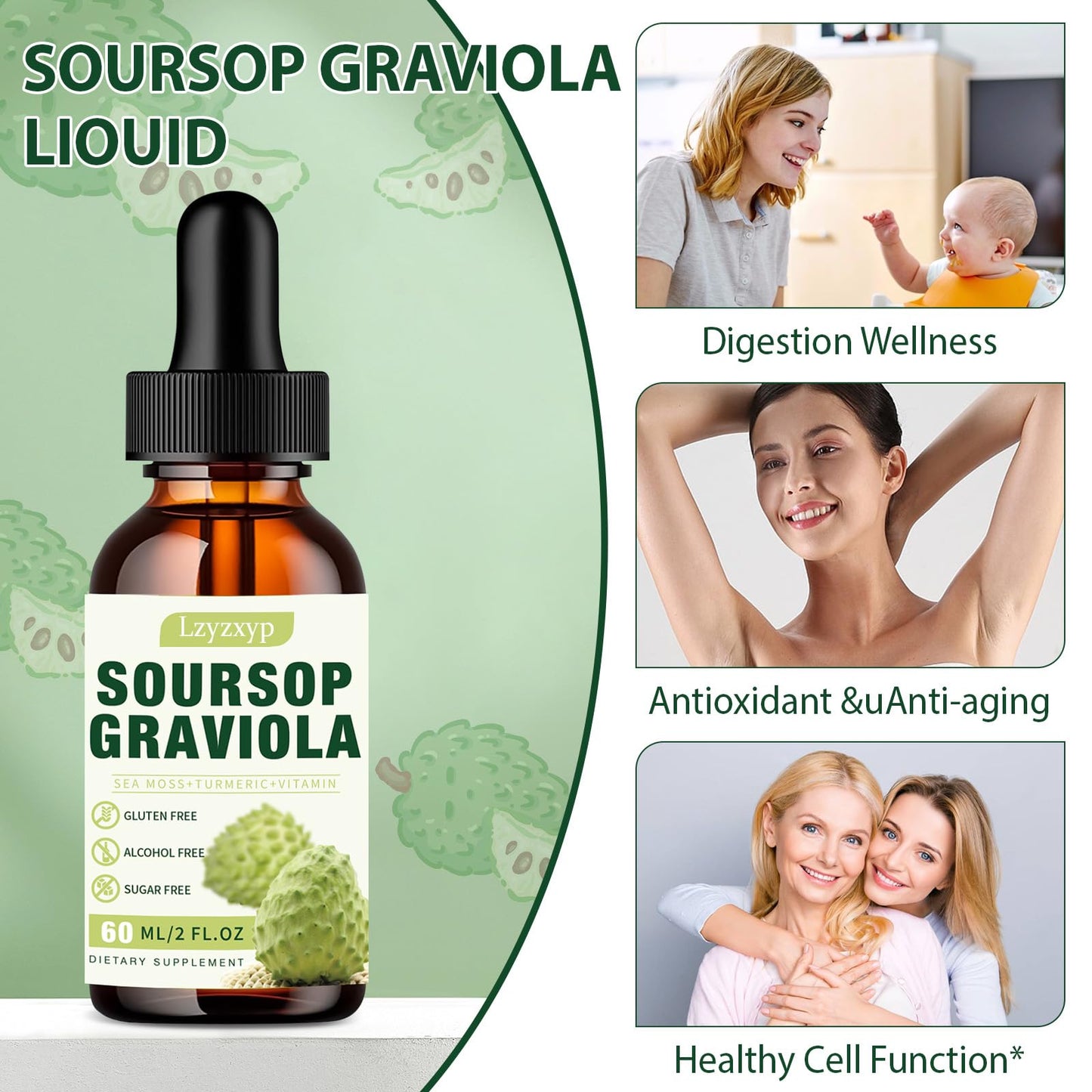 Soursop Graviola Drops 3000mg — Immune, Antioxidant & Sleep Support, 2 Pack