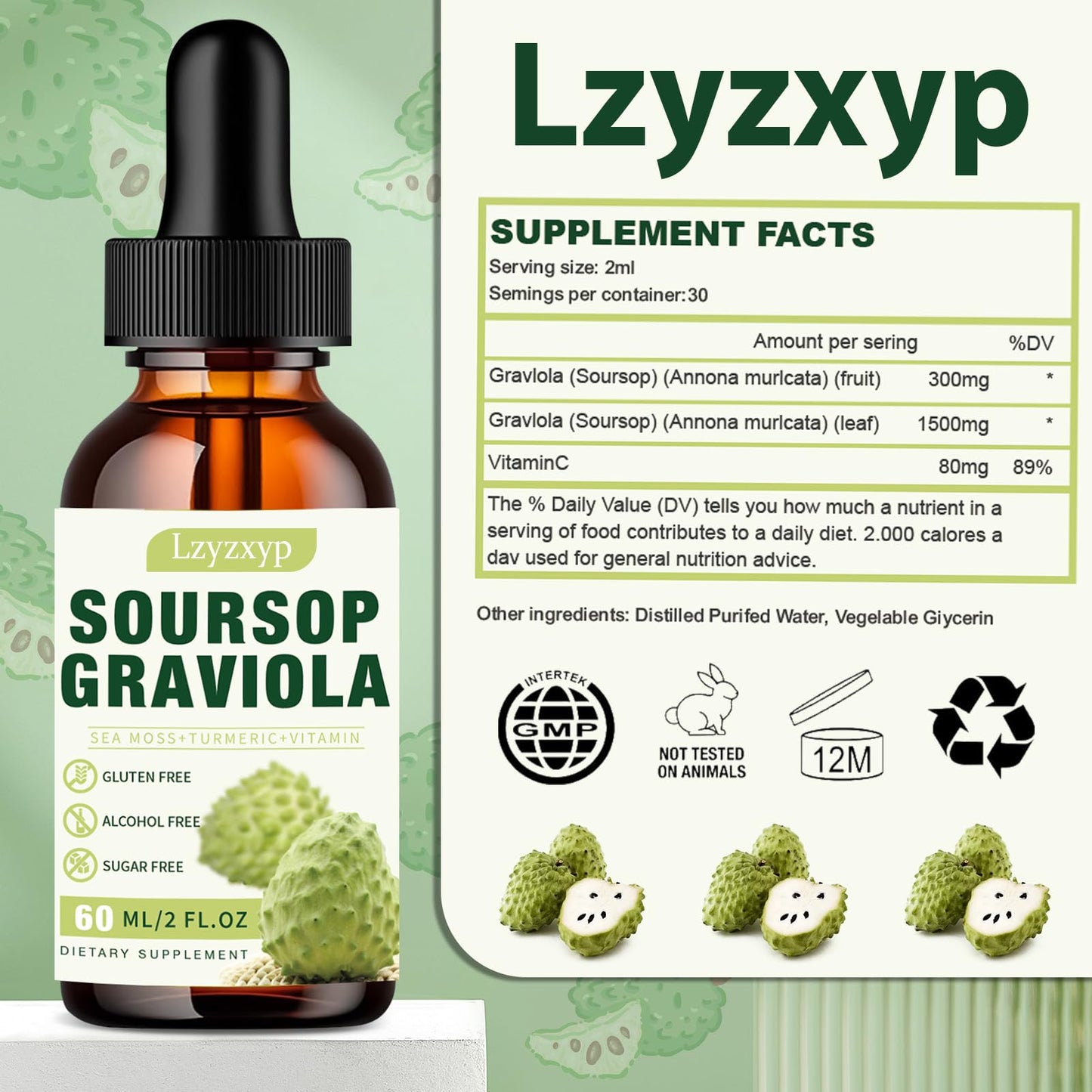 Soursop Graviola Drops 3000mg — Immune, Antioxidant & Sleep Support, 2 Pack