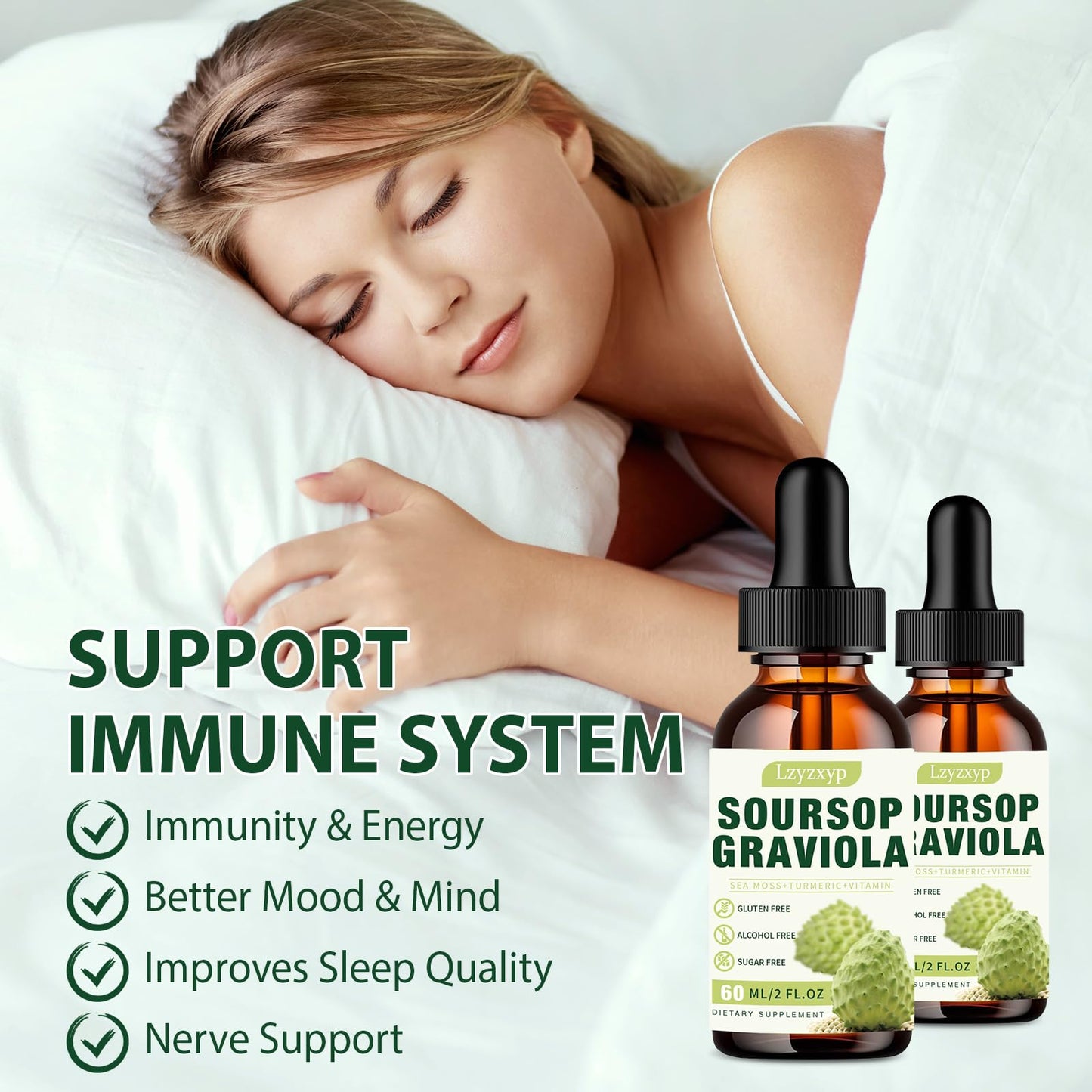 Soursop Graviola Drops 3000mg — Immune, Antioxidant & Sleep Support, 2 Pack