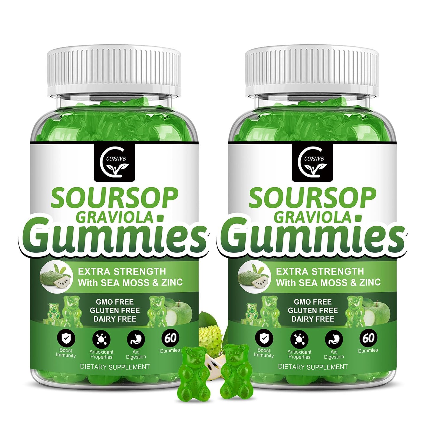 Soursop Graviola Gummies 2200mg — Sea Moss, Vitamin C & Zinc, 2 Pack