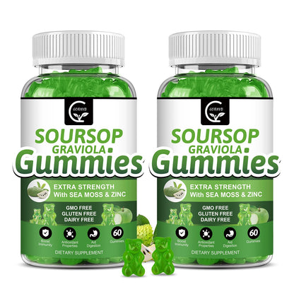 Soursop Graviola Gummies 2200mg — Sea Moss, Vitamin C & Zinc, 2 Pack