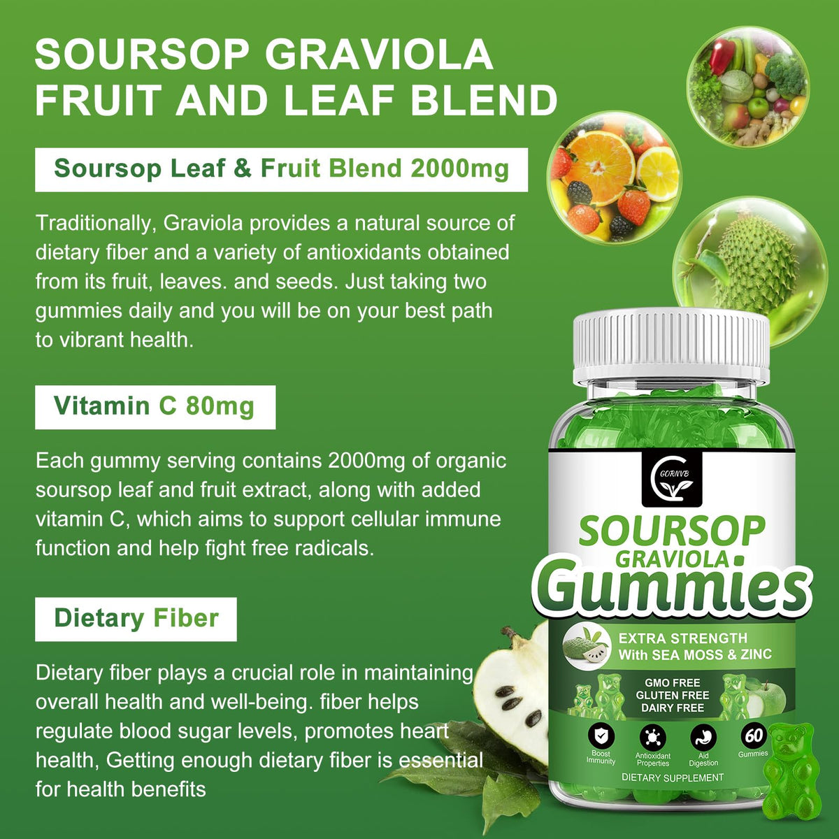 Soursop Graviola Gummies 2200mg — Sea Moss, Vitamin C & Zinc, 2 Pack - Calm Era