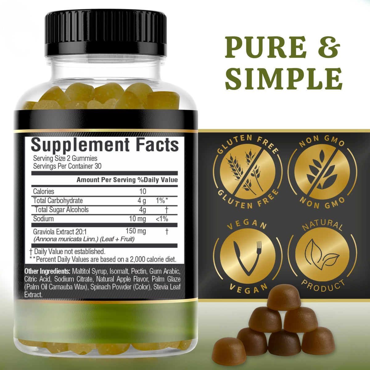 Soursop Graviola Gummies 3000mg with Vitamin C — 60 Count - Calm Era