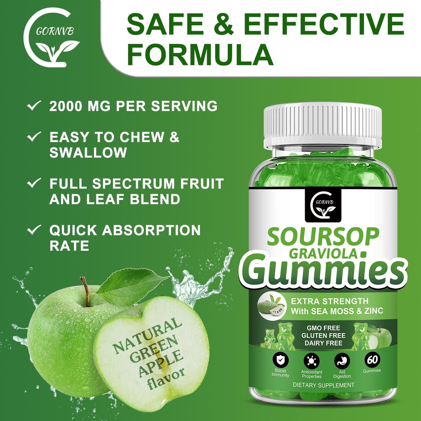 Soursop Graviola Gummies 2200mg — Sea Moss, Vitamin C & Zinc, 2 Pack