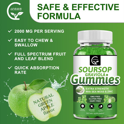 Soursop Graviola Gummies 2200mg — Sea Moss, Vitamin C & Zinc, 2 Pack