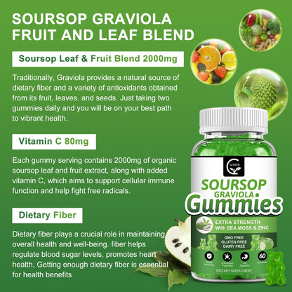 Soursop Graviola Gummies 2200mg — Sea Moss, Vitamin C & Zinc, 2 Pack